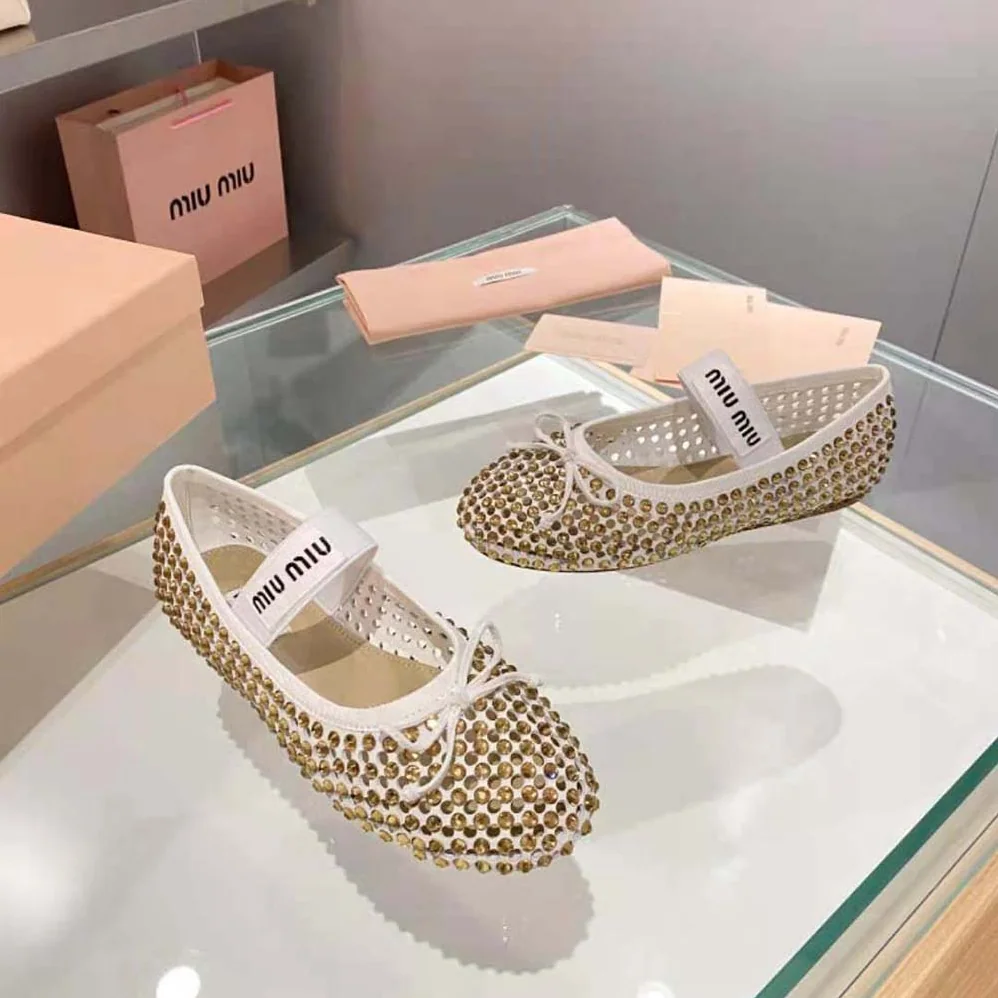 Miu Miu Satin Ballerinas for Women in Gold