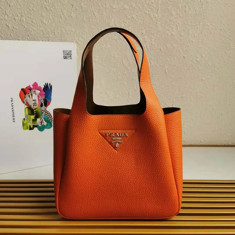 Prada Calf Leather Handbag for Women in Orange