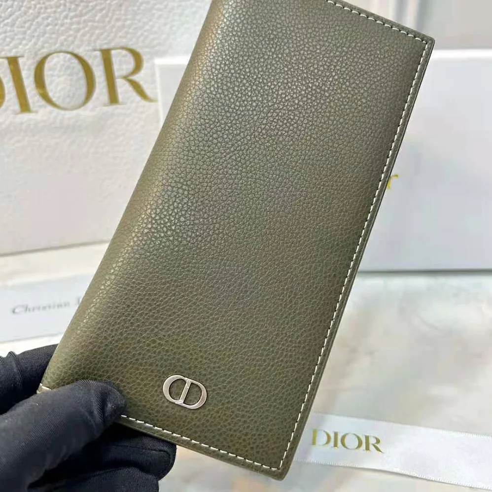 Dior Vertical Long Wallet Olive Grained Calfskin with CD Icon Signature for Men Dior Vertical Long Wallet Olive Grained Calfskin with CD Icon Signature for Men