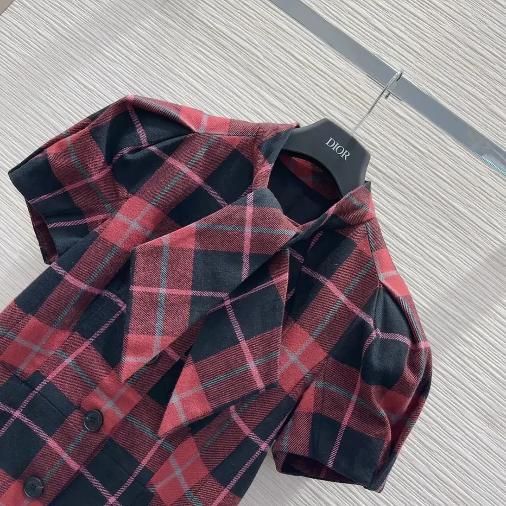 Dior Fitted Short-Sleeved Jacket Pink, Gray and White Check'n'Dior Virgin Wool for Women Dior Fitted Short-Sleeved Jacket Pink, Gray and White Check'n'Dior Virgin Wool for Women