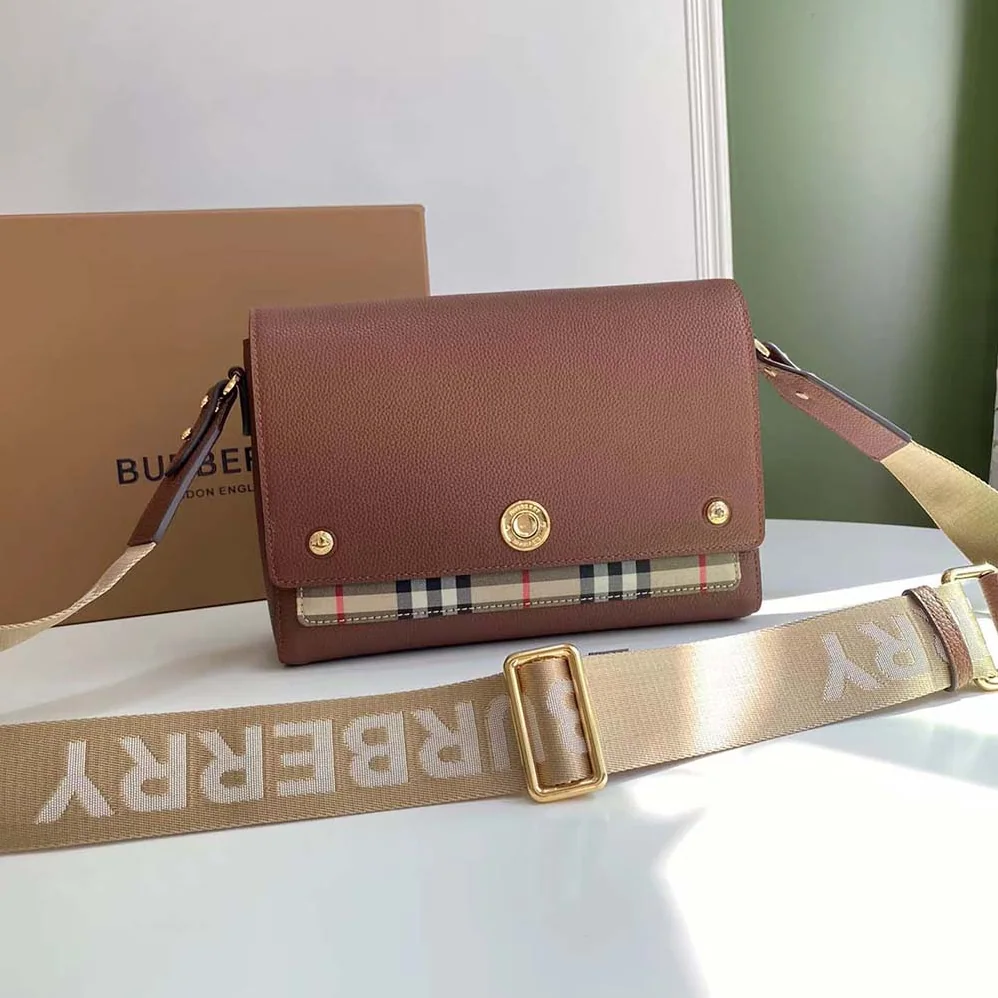 Burberry Vintage Check and Leather Note Crossbody Bag for Women in Brown Burberry Vintage Check and Leather Note Crossbody Bag for Women in Brown