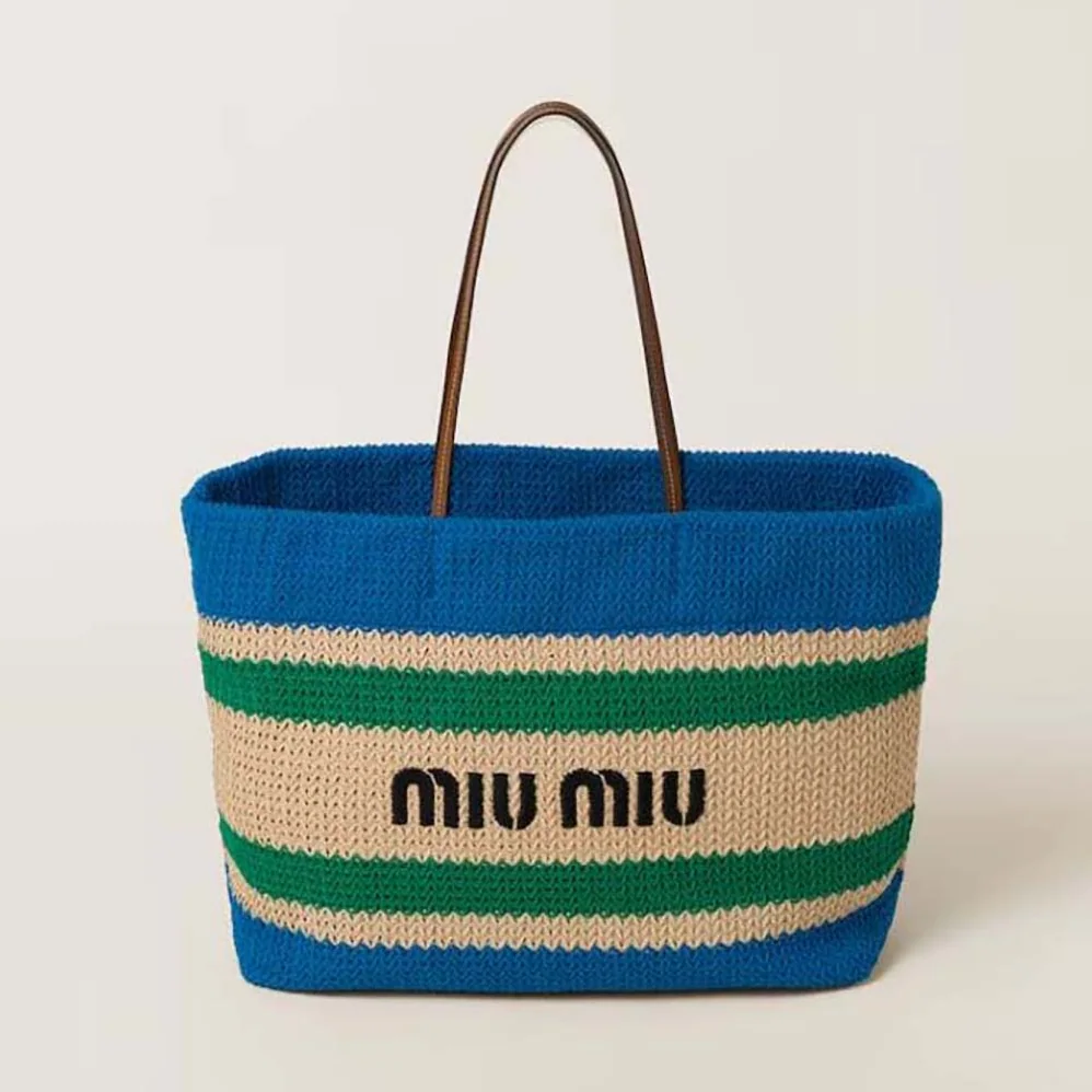 Miu Miu Woven Fabric Tote Bag for Women in Blue Miu Miu Woven Fabric Tote Bag for Women in Blue