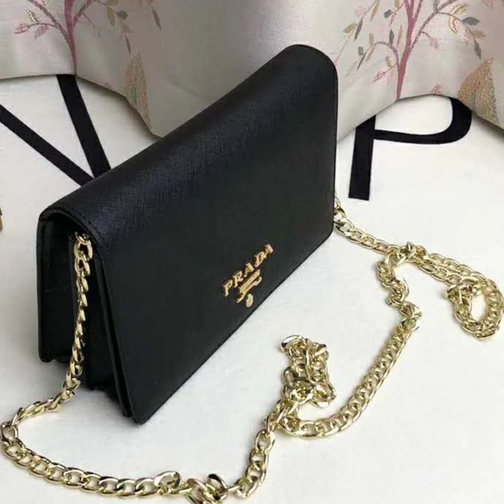Prada Saffiano Leather Shoulder Bag for Women in Black Prada Saffiano Leather Shoulder Bag for Women in Black