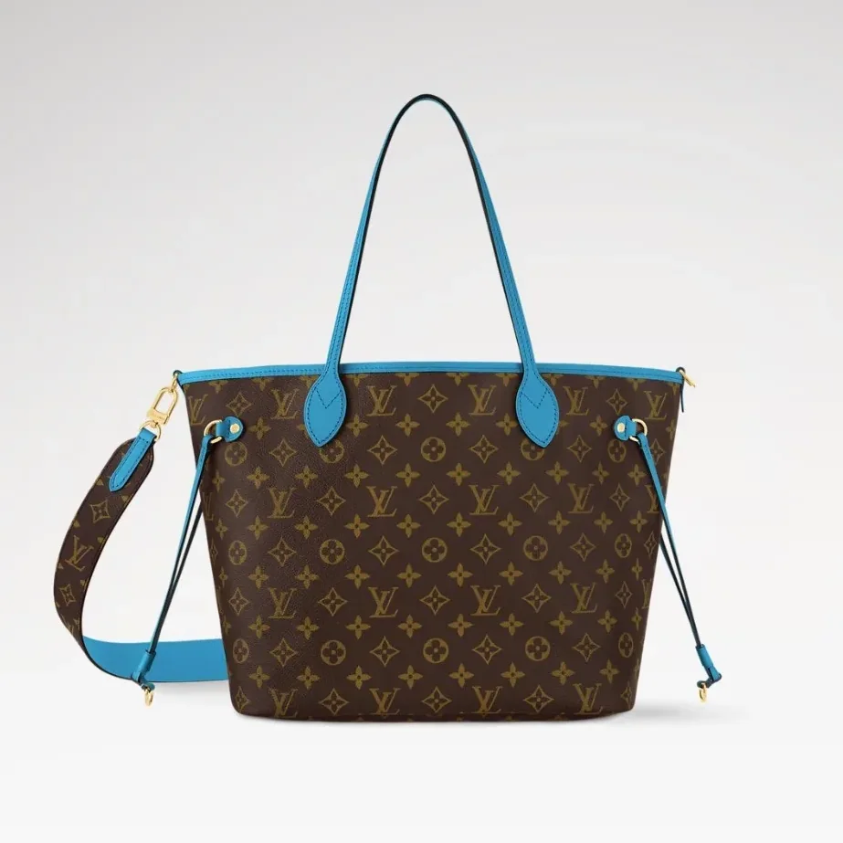 Louis Vuitton Neverfull Bandouliere Inside Out MM Tote Bag in Gaston Blue Gold Hardware