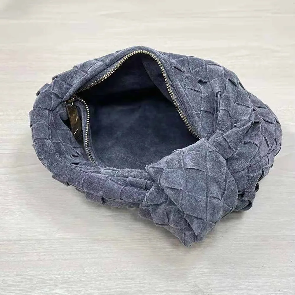 Bottega Veneta Mini Jodie Mini Intrecciato Suede Top Handle Bag for Women in Gray Bottega Veneta Mini Jodie Mini Intrecciato Suede Top Handle Bag for Women in Gray