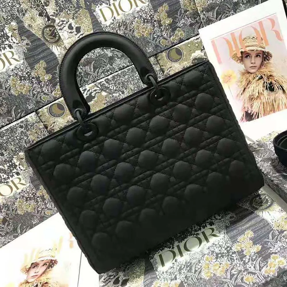 Dior Large Lady Dior Bag Black Ultramatte Cannage Calfskin for Women