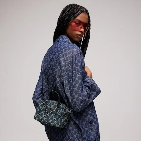 Gucci Boston With Gucci Plaque Small Shoulder Bag in Dark Blue Palladium Hardware Gucci Boston With Gucci Plaque Small Shoulder Bag in Dark Blue Palladium Hardware