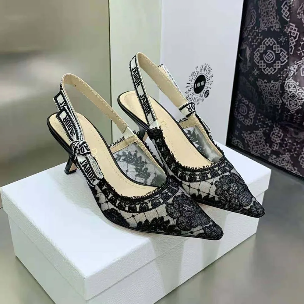 Dior J'Adior Slingback Pump Black Transparent Mesh Embroidered with Dior Roses Motif for Women Dior J'Adior Slingback Pump Black Transparent Mesh Embroidered with Dior Roses Motif for Women