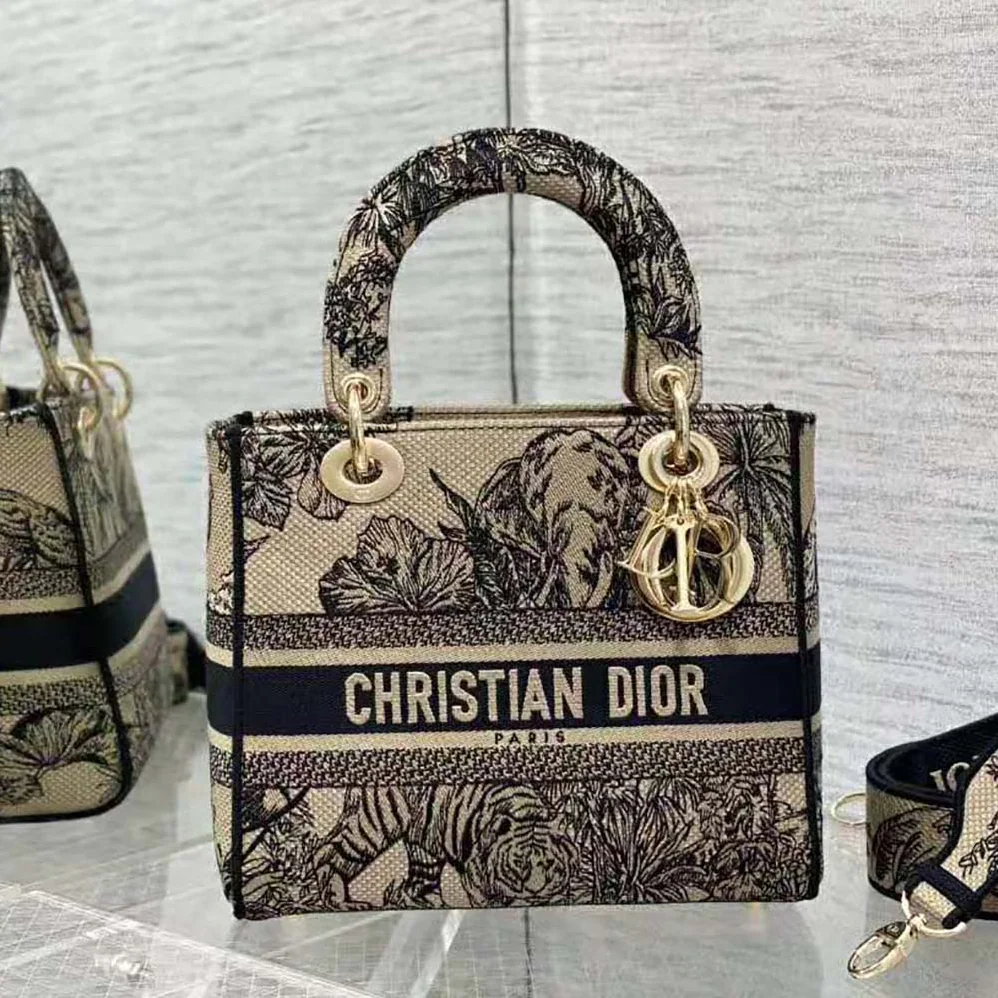 Dior Medium Lady D-lite Bag Beige Multicolor Toile de Jouy Voyage Embroidery for Women