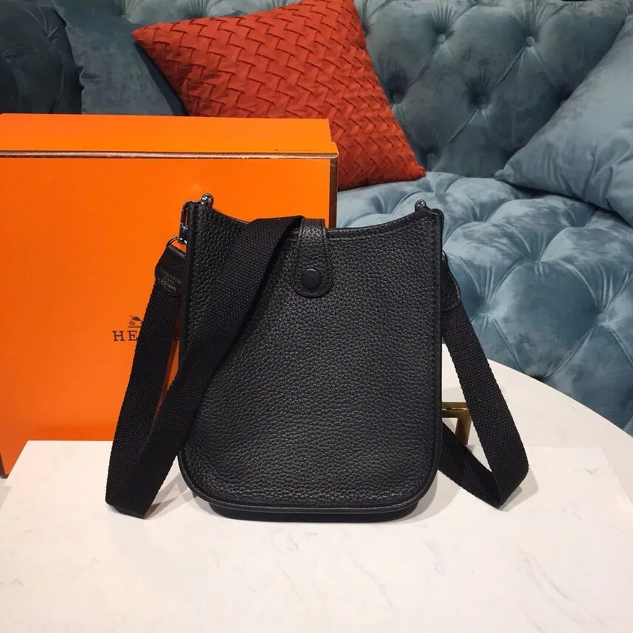 Hermes Evelyne II TPM Bag Black Silver Toned Hardware /