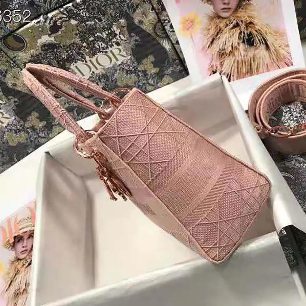Dior Medium Lady D-Lite Bag Cannage Embroidery in Pink