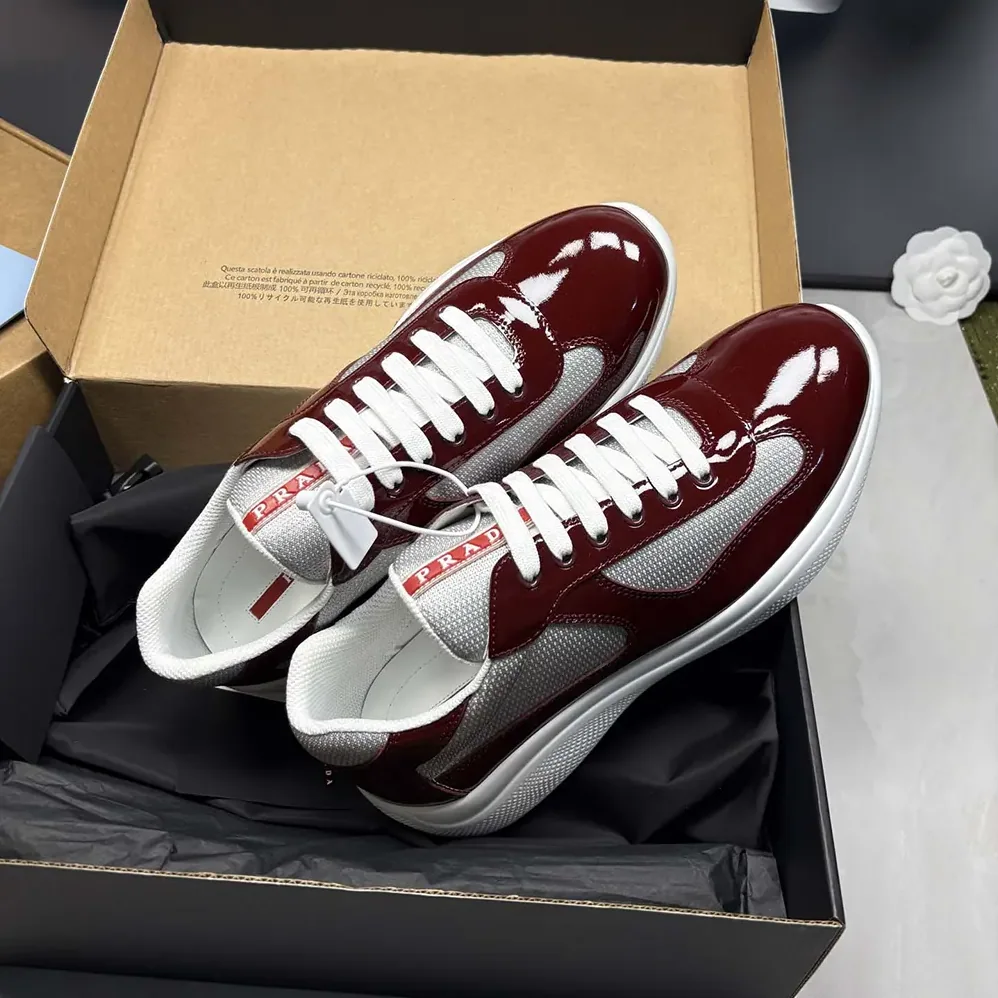 Prada Patent Leather And Technical Fabric Prada America'S Cup Sneakers for Unisex in Burgundy Prada Patent Leather And Technical Fabric Prada America'S Cup Sneakers for Unisex in Burgundy