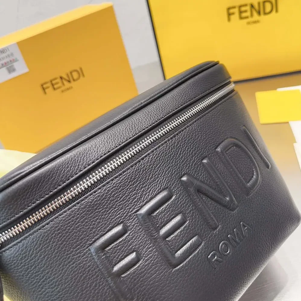 Fendi Diagonal Belt Bag Black Leather Belt Bag for Men
