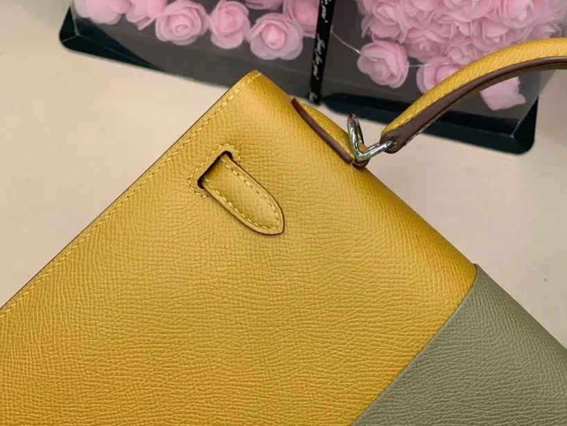 Hermes Kelly 28 Sellier Epsom Bag Grey in Yellow Hermes Kelly 28 Sellier Epsom Bag Grey in Yellow