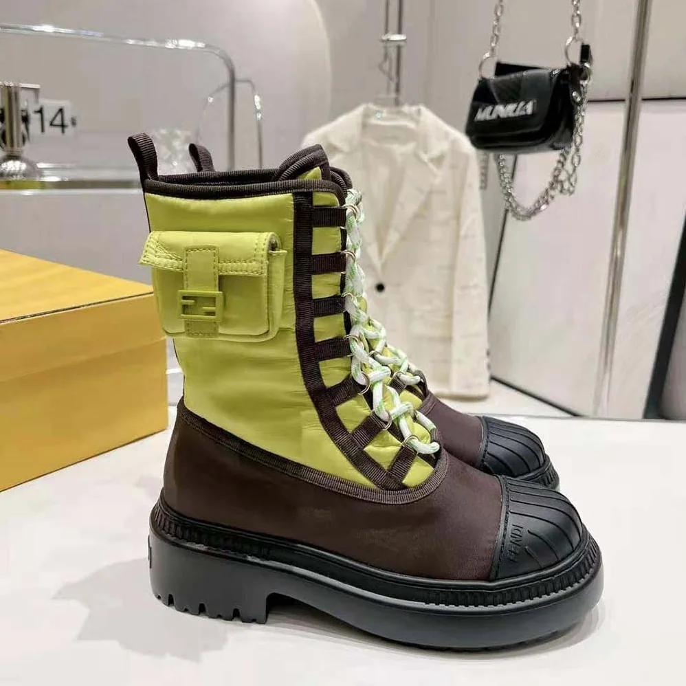 Fendi Domino Acid Green Nylon Biker Boots for Women Fendi Domino Acid Green Nylon Biker Boots for Women