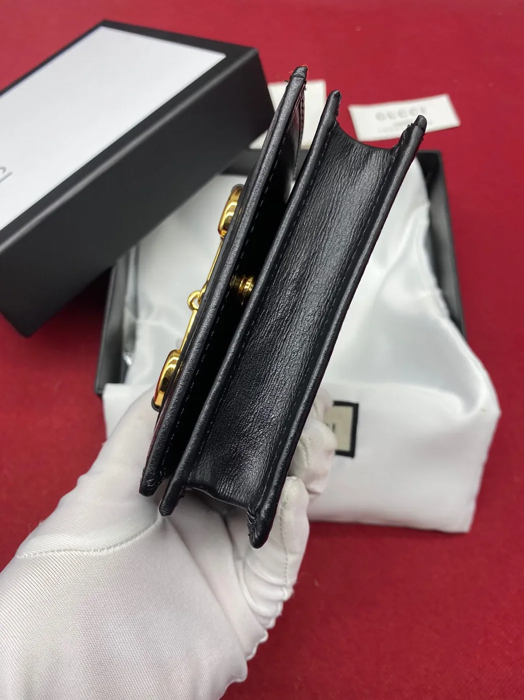 Gucci Horsebit 1955 Card Case Wallet Black Wallet / GG for Women Gucci Horsebit 1955 Card Case Wallet Black Wallet / GG for Women