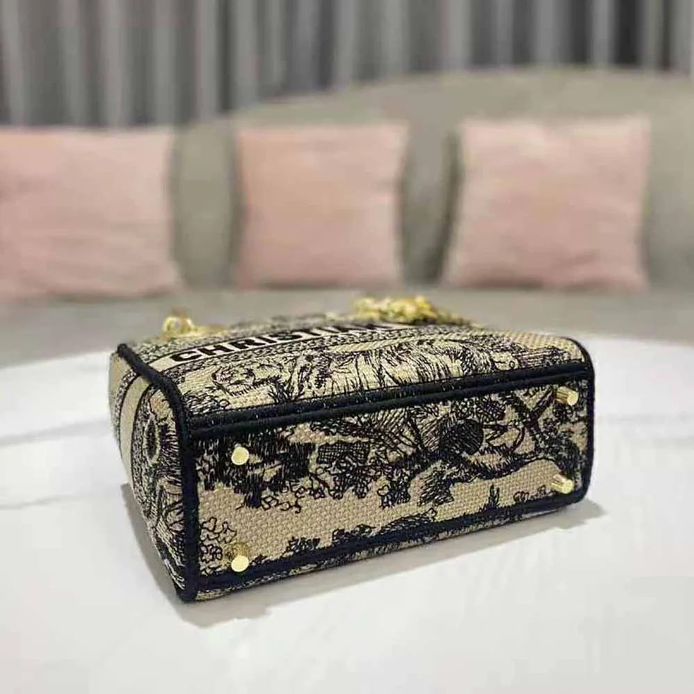 Dior Mini Lady D-lite Bag Brown Toile de Jouy Embroidery for Women