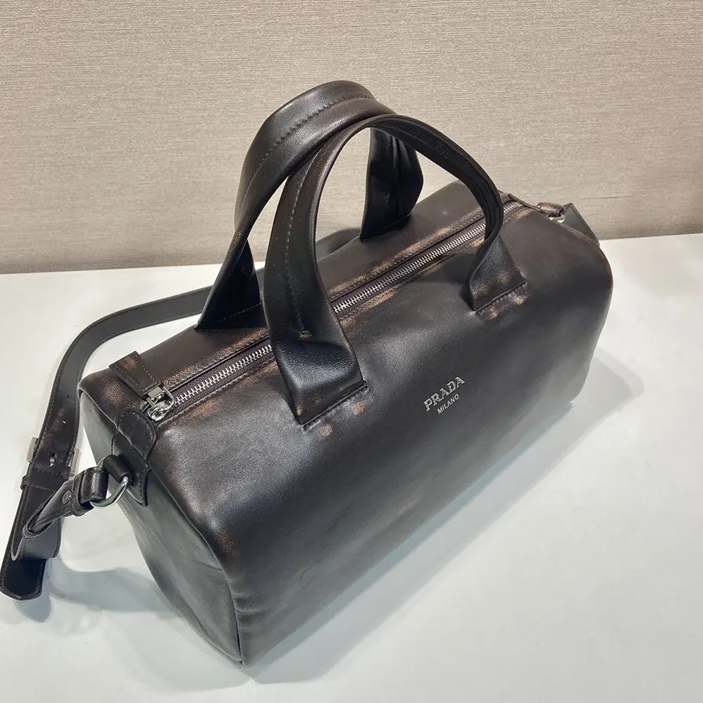 Prada Small Nappa Leather Duffle Bag for Unisex in Dark Brown