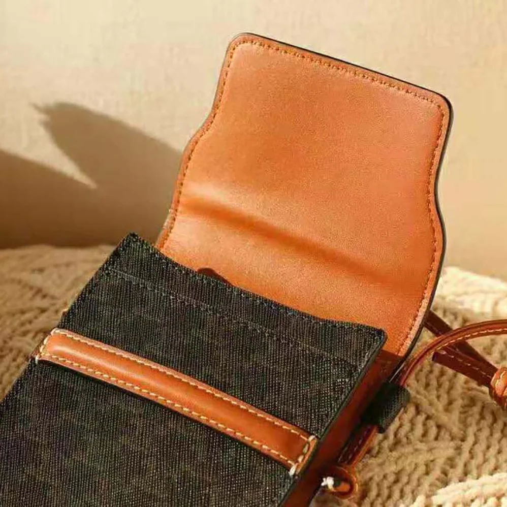 Celine Phone Pouch with Flap in Triomphe Canvas and Lambskin for Women in Brown