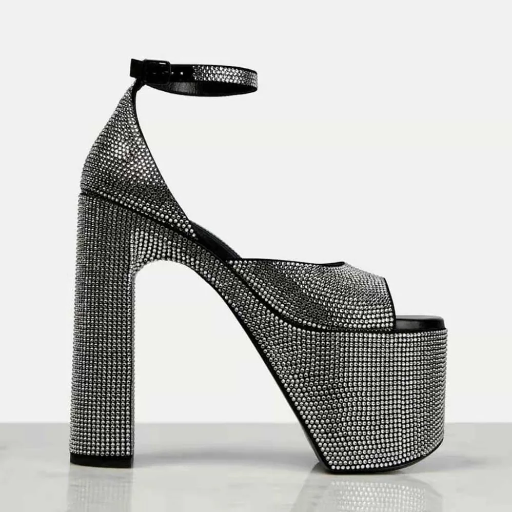 Balenciaga Camden 160mm Sandal with Rhinestones in Black for Women Balenciaga Camden 160mm Sandal with Rhinestones in Black for Women