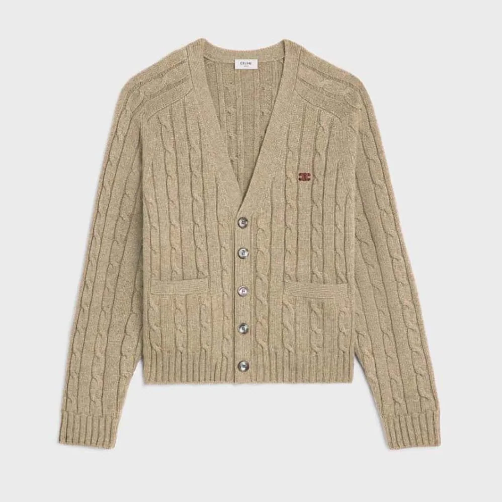 Celine Cable-knit Triomphe Cardigan in Cashmere for Women