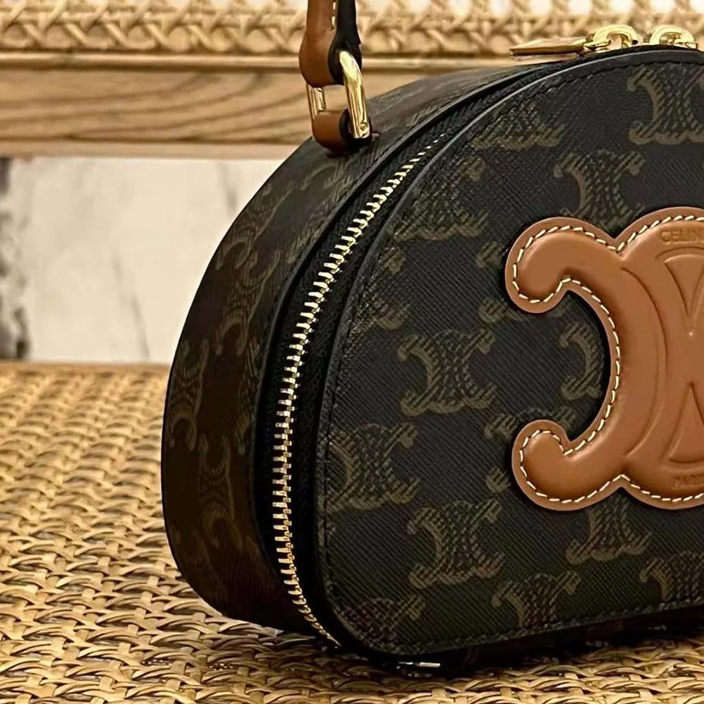 Celine Half Moon Case Cuir Triomphe in Triomphe Canvas and Calfskin for Women Celine Half Moon Case Cuir Triomphe in Triomphe Canvas and Calfskin for Women