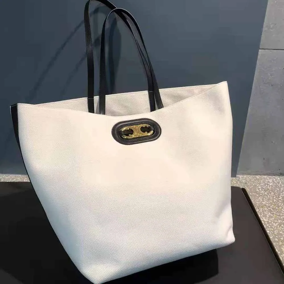 Celine Cabas Maillon Triomphe in Textile and Calfskin for Women Celine Cabas Maillon Triomphe in Textile and Calfskin for Women