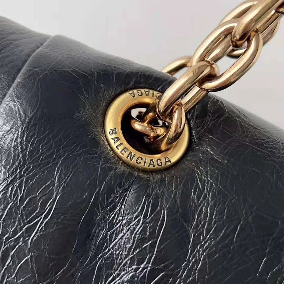 Balenciaga Monaco Medium Chain Bag in Black Arena Calfskin for Women
