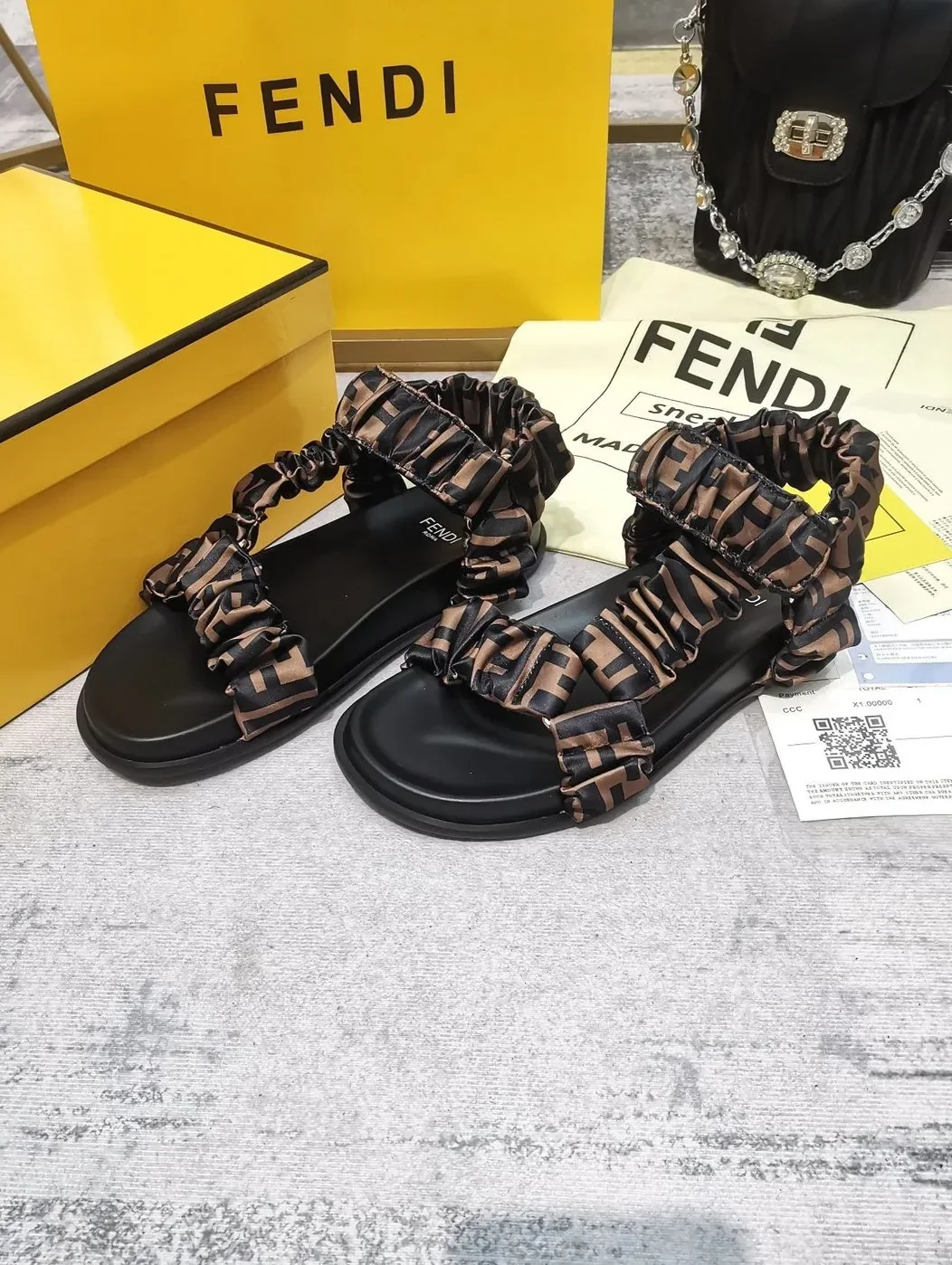 Fendi Feel Brown Satin Sandals 8X8291AE7SF0R7V