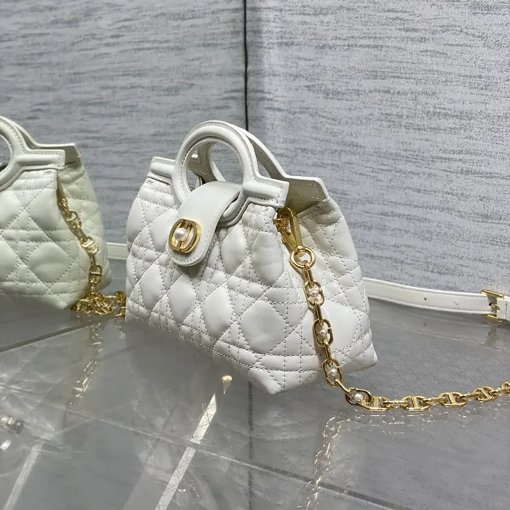 Dior Dior Jolie Top Handle Mini Bag Latte Cannage Lambskin for Women