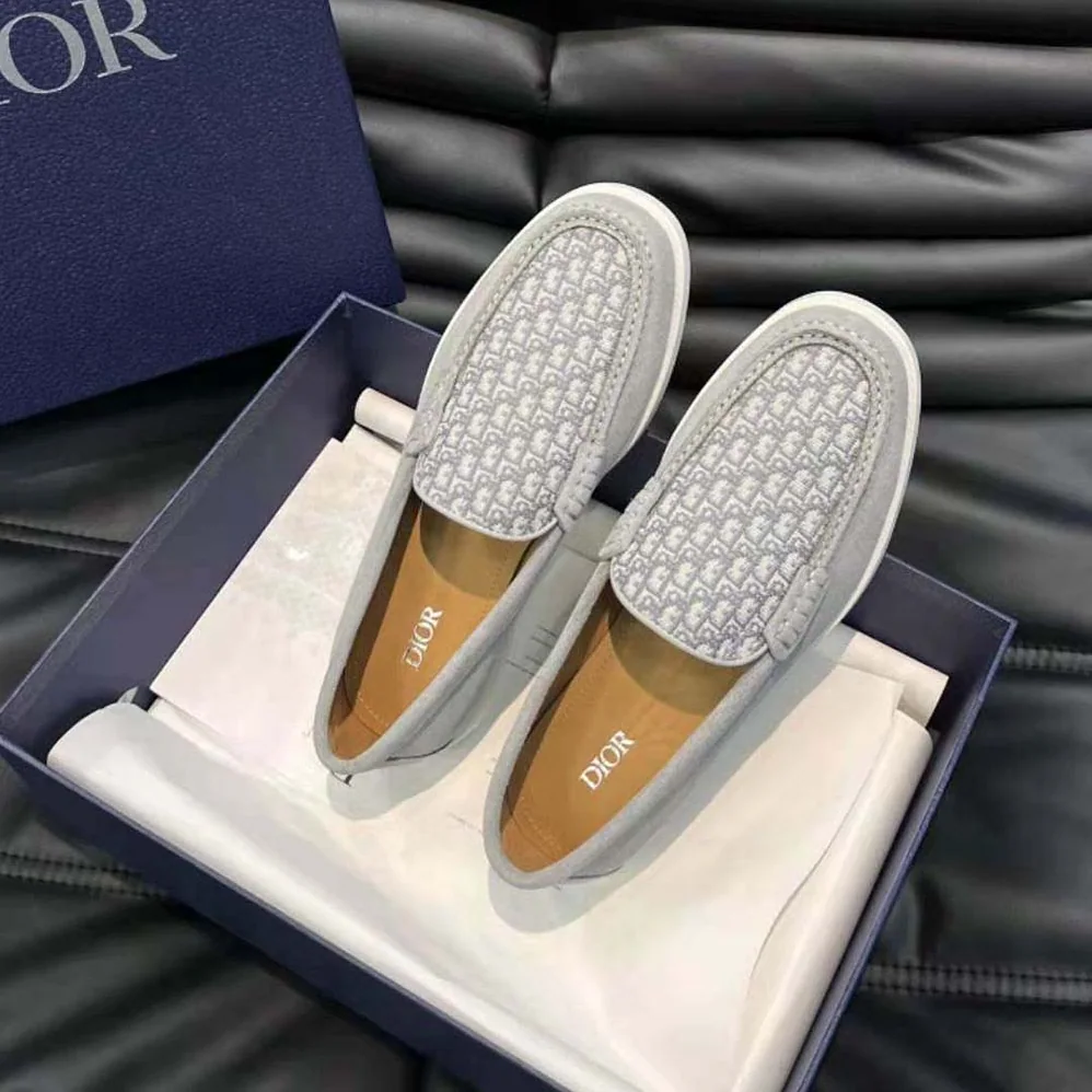Dior Granville Loafer Dior Gray Suede and Dior Oblique Jacquard for Men Dior Granville Loafer Dior Gray Suede and Dior Oblique Jacquard for Men
