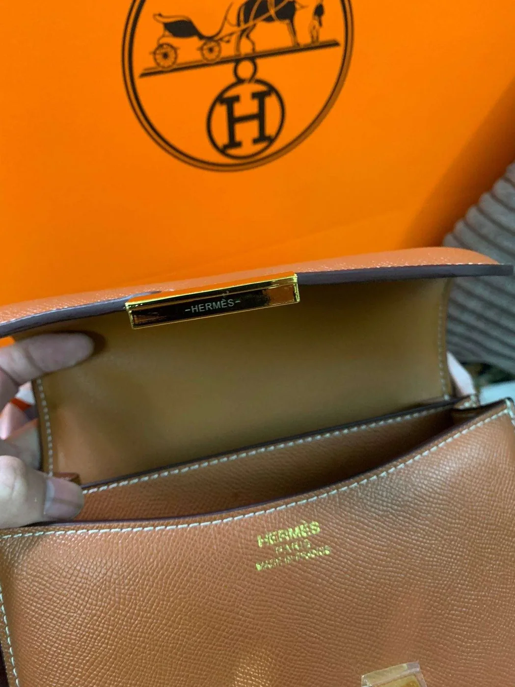 Hermes Constance Black in Brown/Khaki Green/White /