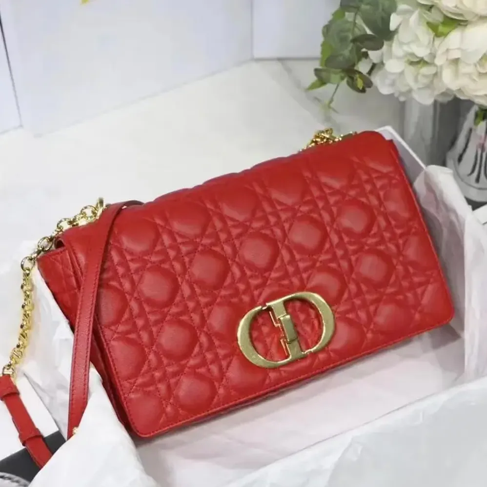 Dior Large Dior Caro Bag Red Soft Cannage Calfskin for Women Dior Large Dior Caro Bag Red Soft Cannage Calfskin for Women