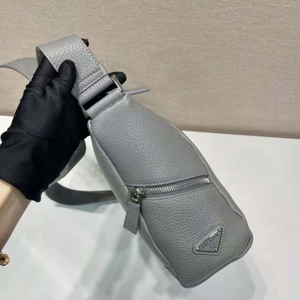 Prada Leather Bag with Shoulder Strap for Men in Gray