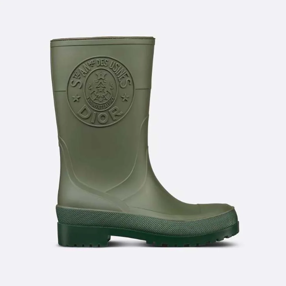 Dior Diorunion Rain Boot Khaki Rubber with Dior Union Motif for Women