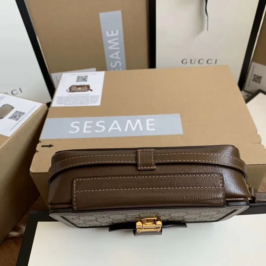 GG Mini Bag With Clasp Closure Beige in Ebony GG Supreme Canvas /
