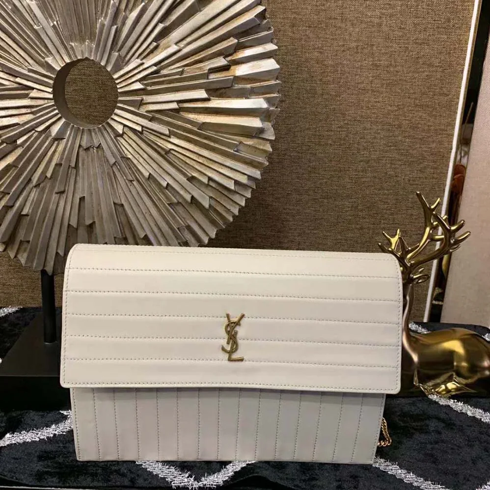 Saint Laurent YSL Victoire Chain Bag Crinkled Leather for Women in White Saint Laurent YSL Victoire Chain Bag Crinkled Leather for Women in White
