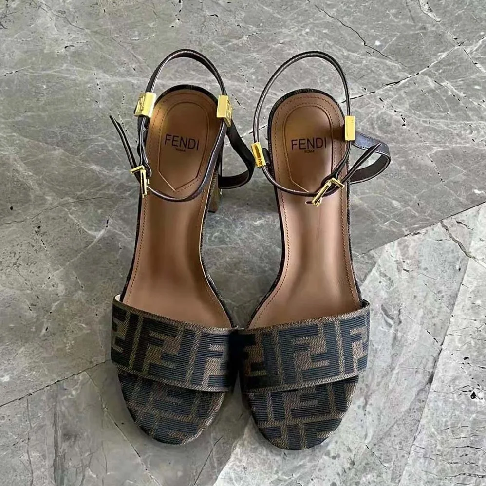 Fendi Delfina Brown Fabric High for Women in heeled Sandals Fendi Delfina Brown Fabric High for Women in heeled Sandals