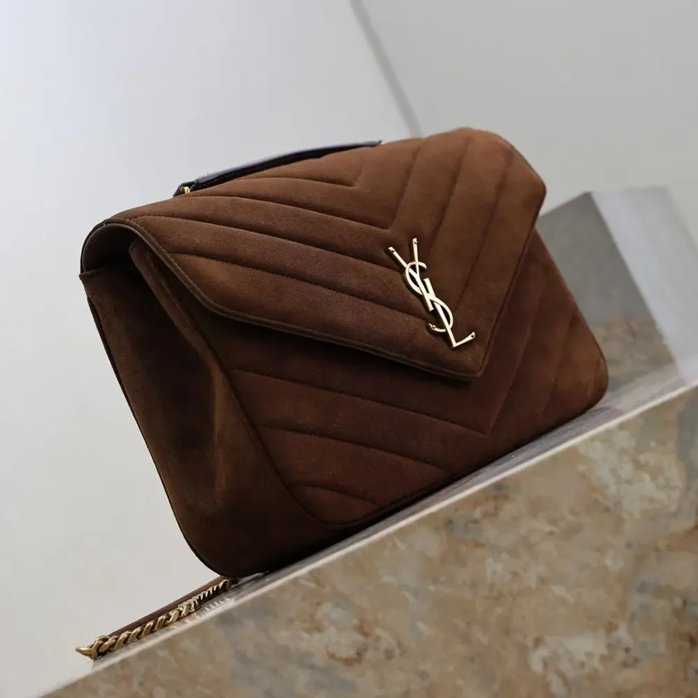 Saint Laurent YSL Loulou Large In Matelassé Suede for Women in Brown Saint Laurent YSL Loulou Large In Matelassé Suede for Women in Brown