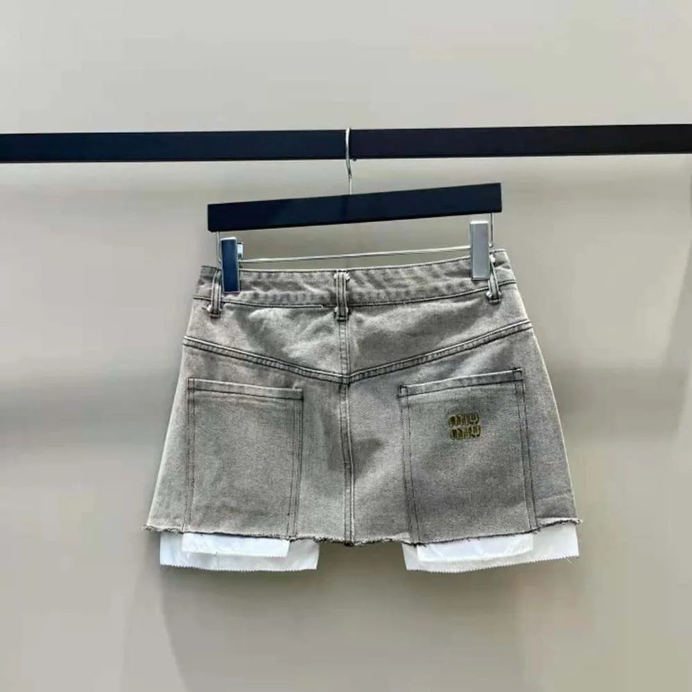 Miu Miu Denim Miniskirt Embroidered Logo for Women Miu Miu Denim Miniskirt Embroidered Logo for Women
