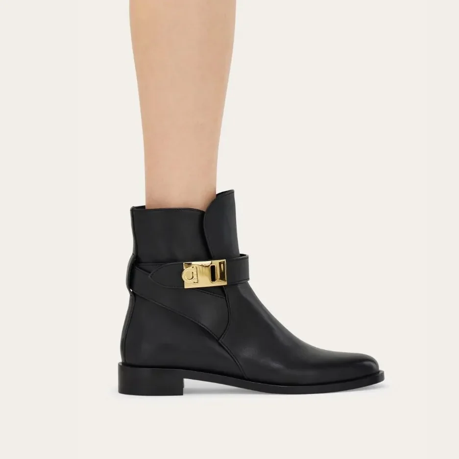 Ferragamo Hug Buckle Ankle Boots Black 01K224 Ferragamo Hug Buckle Ankle Boots Black 01K224