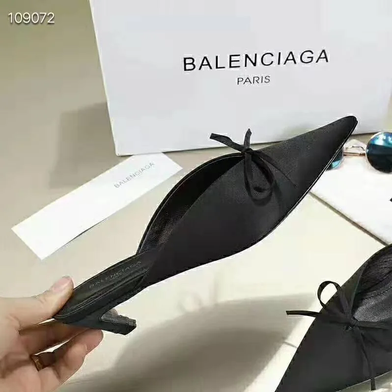Balenciaga Knife Mules Pointed Toe Satin Mules for Women in Black