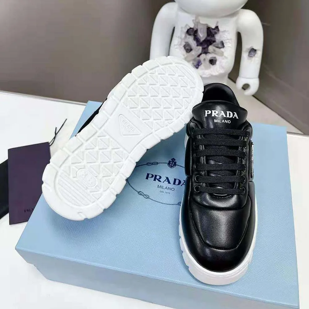 Prada Padded Nappa Leather Sneakers for Women in Black Prada Padded Nappa Leather Sneakers for Women in Black
