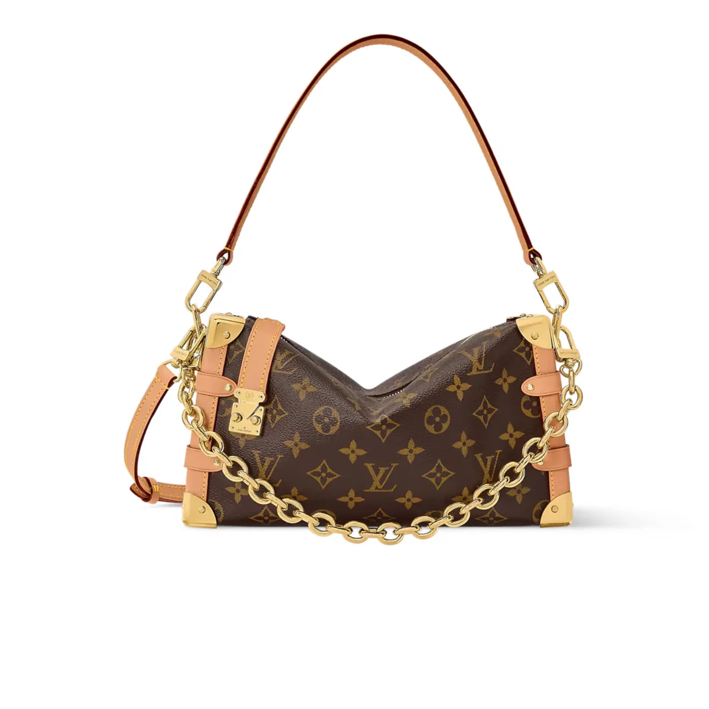 Louis Vuitton Side Trunk MM East West Shoulder Bag in Brown Monogram Gold Hardware