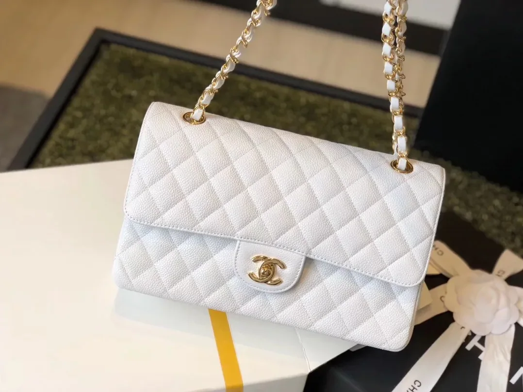Chanel Classic Double Flap Bag Medium Crossbody in White Golden Hardware Chanel Classic Double Flap Bag Medium Crossbody in White Golden Hardware
