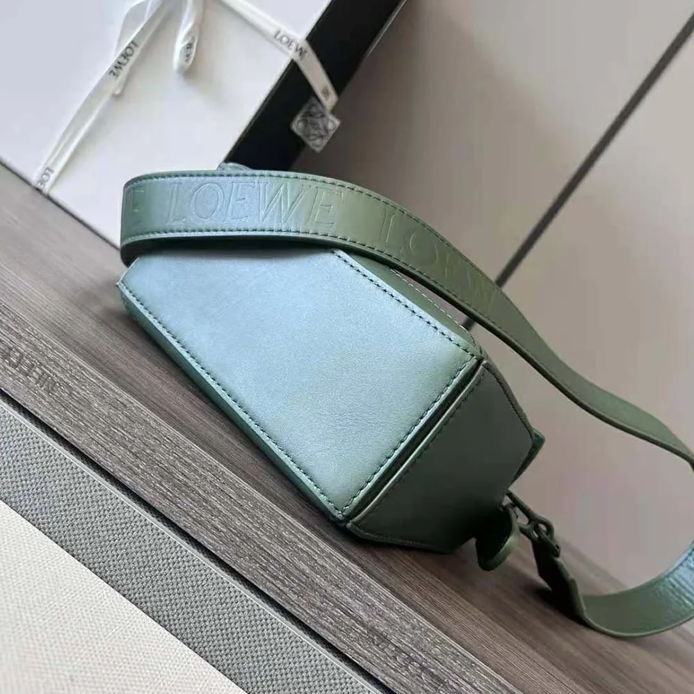 Loewe Mini Puzzle Bag in Satin Calfskin for Women in Green