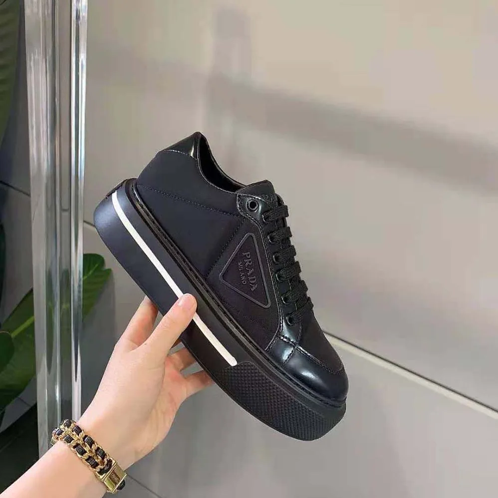 Prada Macro Re-Nylon and Brushed Leather Sneakers for Women in Black