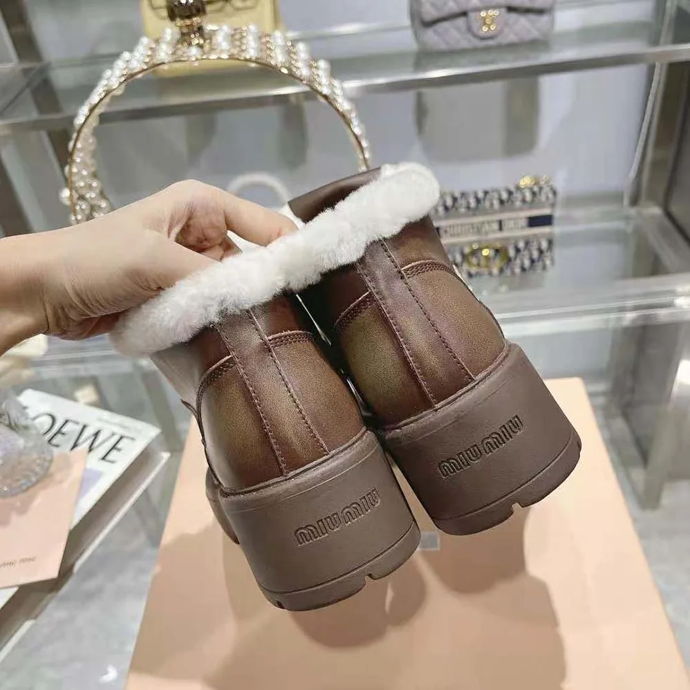 Miu Miu Fumé Leather Booties for Women in Brown Miu Miu Fumé Leather Booties for Women in Brown