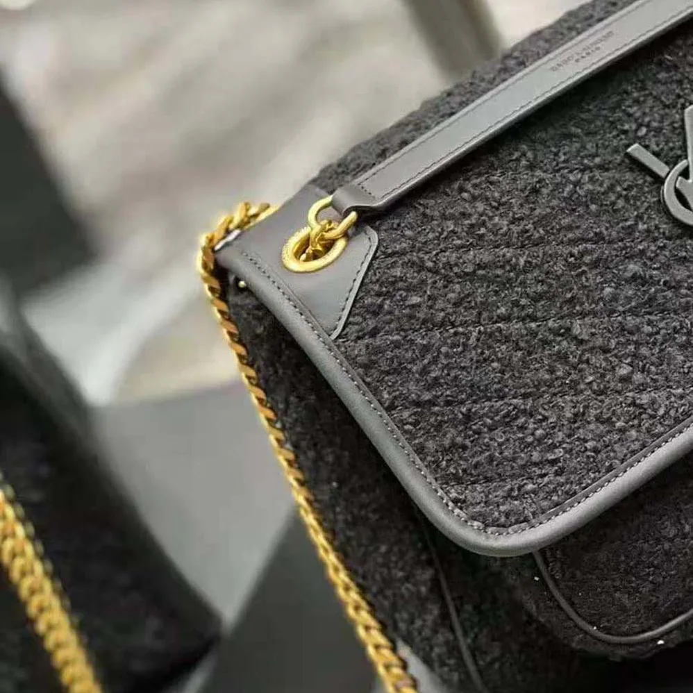 Saint Laurent YSL Niki Medium in Boucle Tweed and Smooth Leather for Women Saint Laurent YSL Niki Medium in Boucle Tweed and Smooth Leather for Women