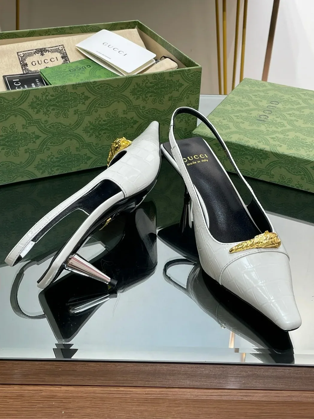 Gucci Gg Slingback Mid in Heel Pump White Gucci Gg Slingback Mid in Heel Pump White
